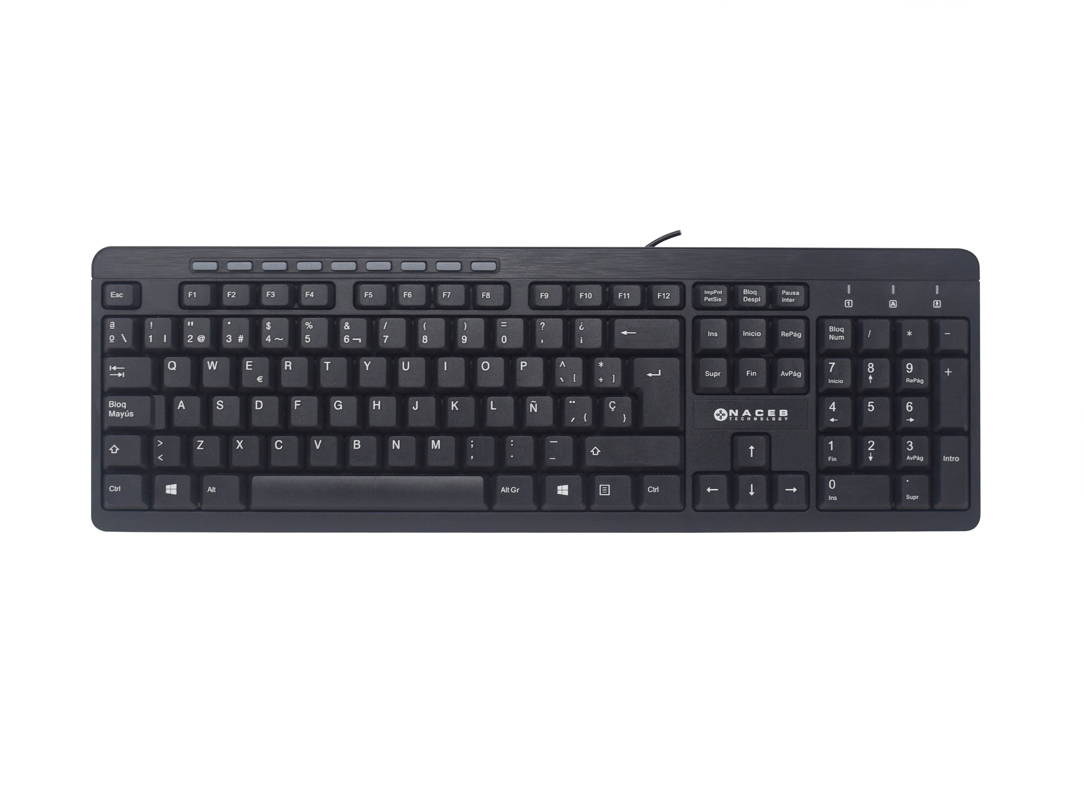 Teclado Multimedia Naceb Technology NA-0109 - Estándar, Negro, Alámbrico Teclado Multimedia Naceb Technology NA-0109 - Estándar, Negro, Alámbrico